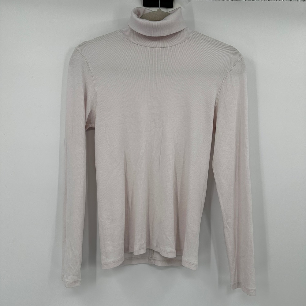 Everlane Women Pima Cotton Ribbed Turtleneck Top Light Pink Large Layering Basic